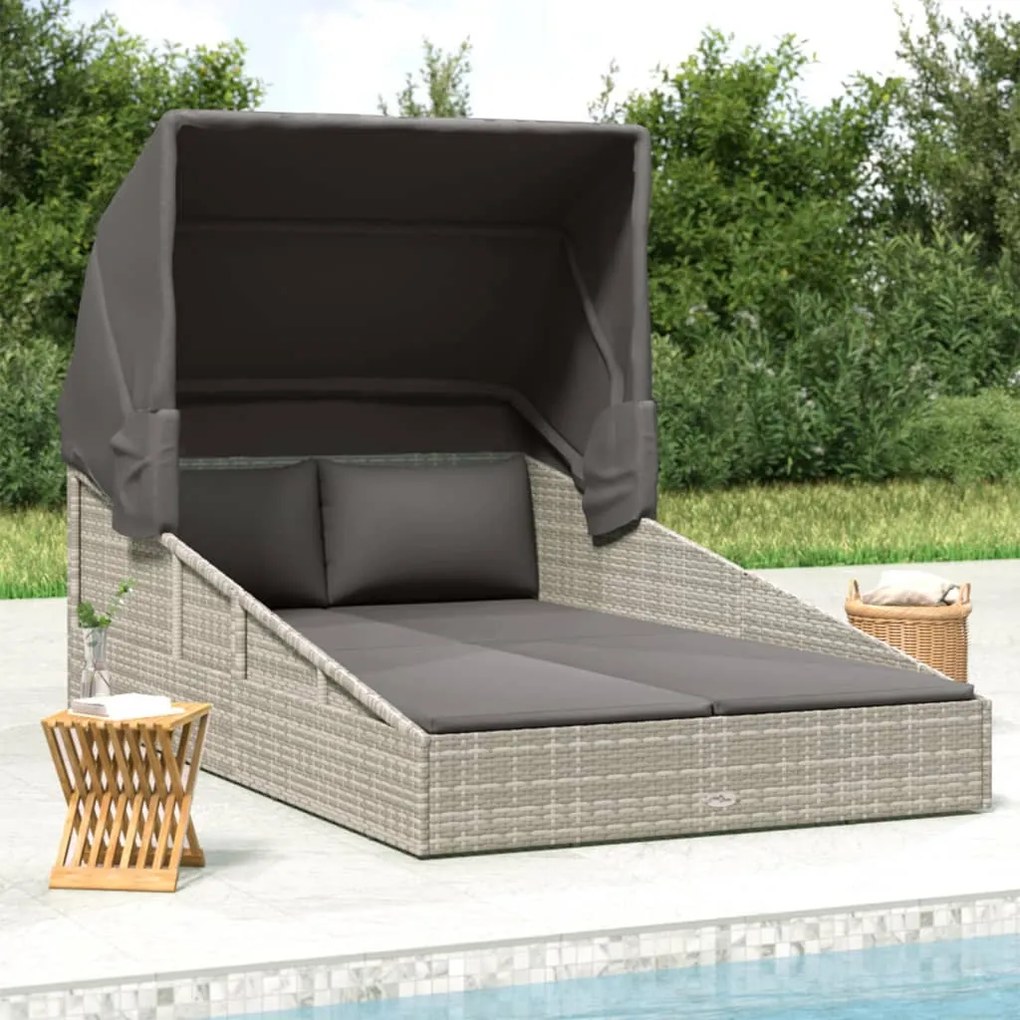 Szürke polyrattan napágy összecsukható tetővel 200x114x128 cm