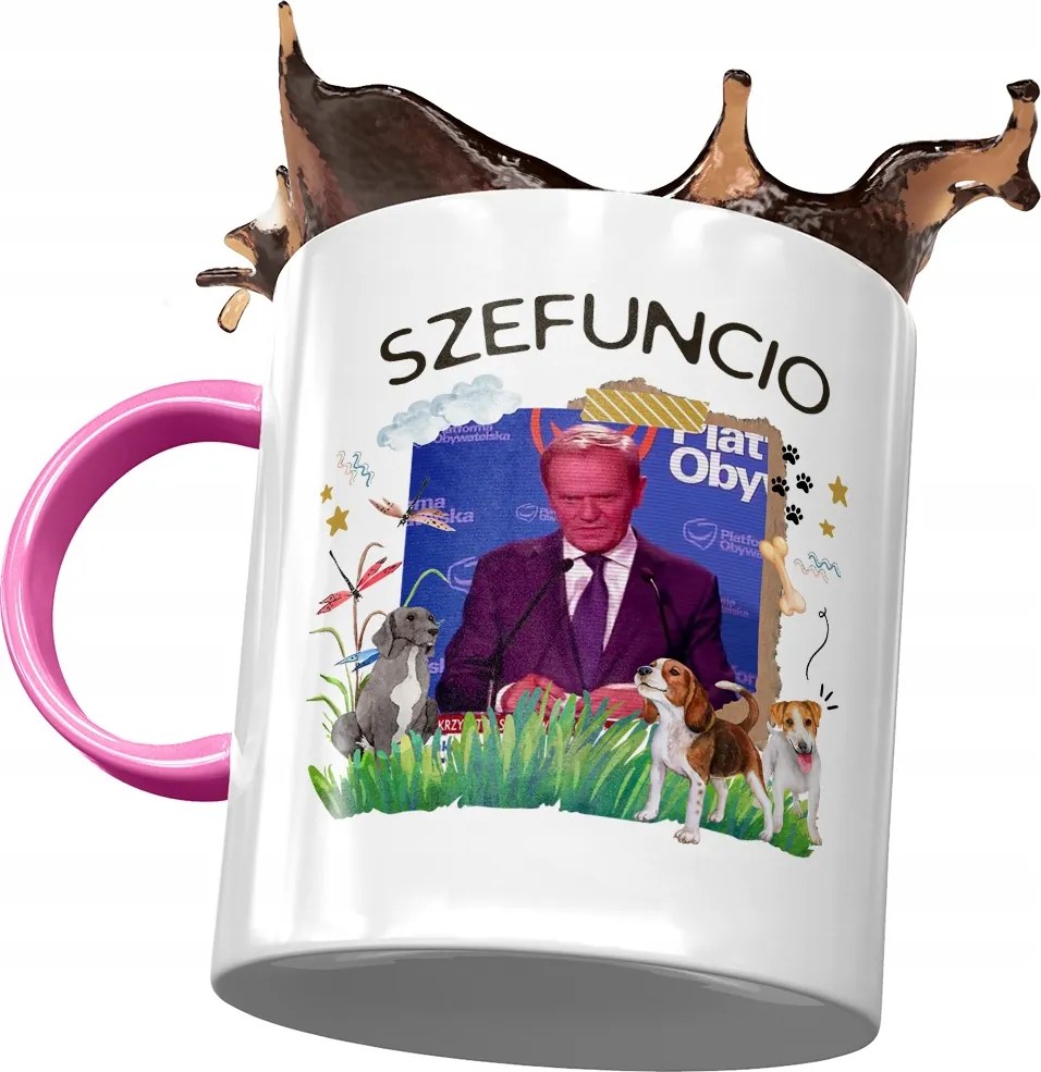 Bögre Rózsaszín Donald Tusk Po Ajándék Platform Nyomtatott Fotóval