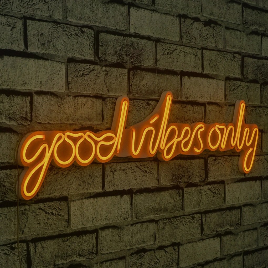 Műanyag LED-es fali dekoráció, Good Vibes Only - Sárga