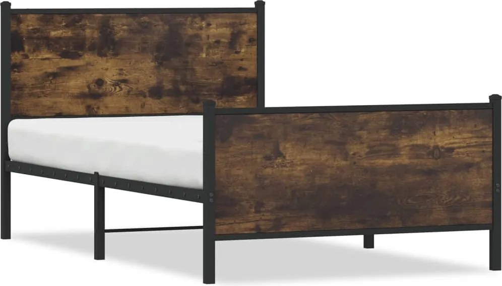 vidaXL füstös tölgy színű fém ágykeret matrac nélkül 100 x 190 cm