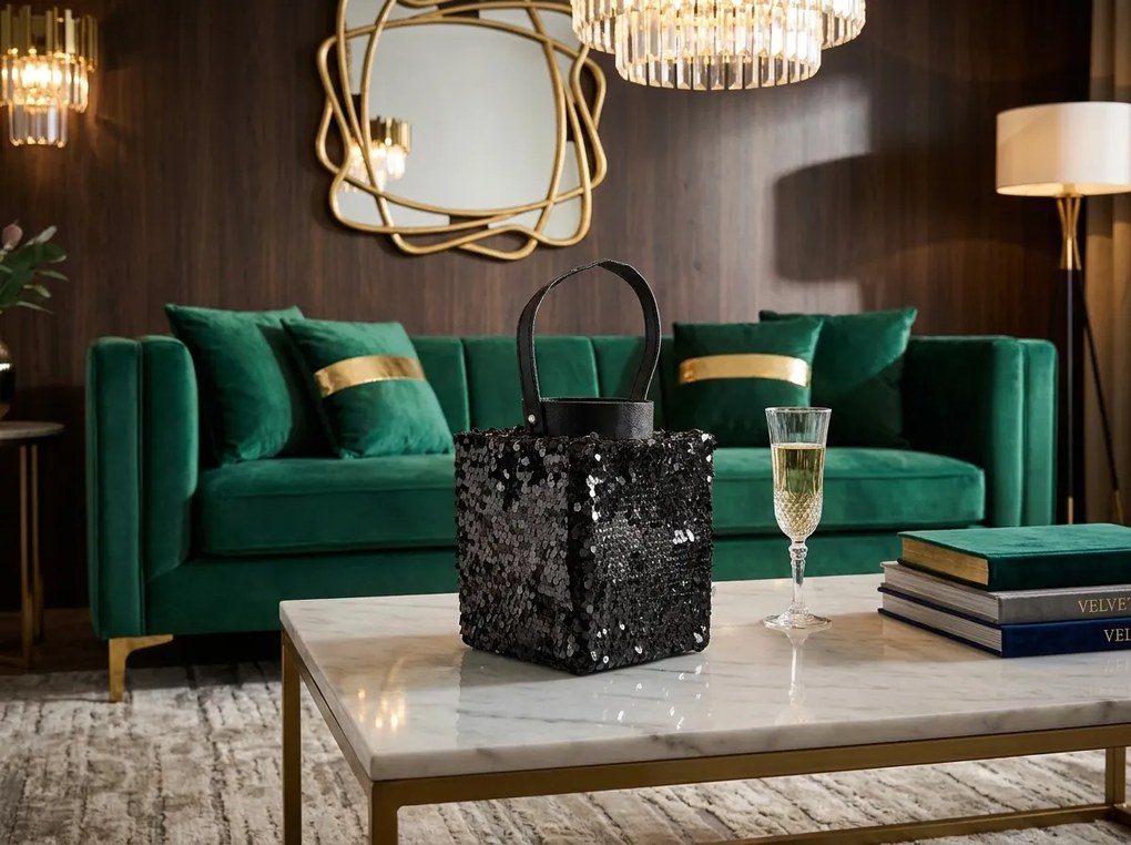 Lámpás flitterekkel LOFTY GLAM 27 cm, fekete