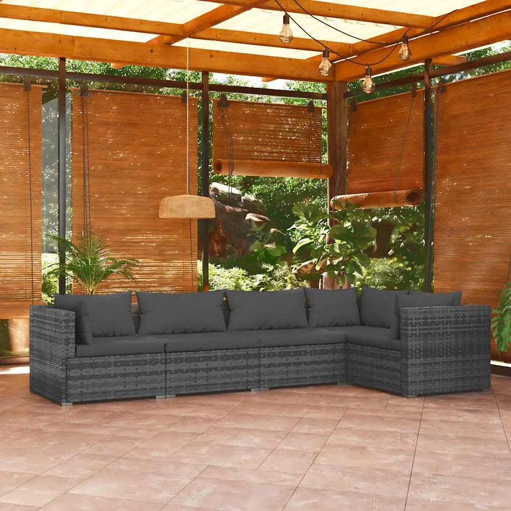 5 részes szürke polyrattan kerti ülőgarnitúra párnákkal