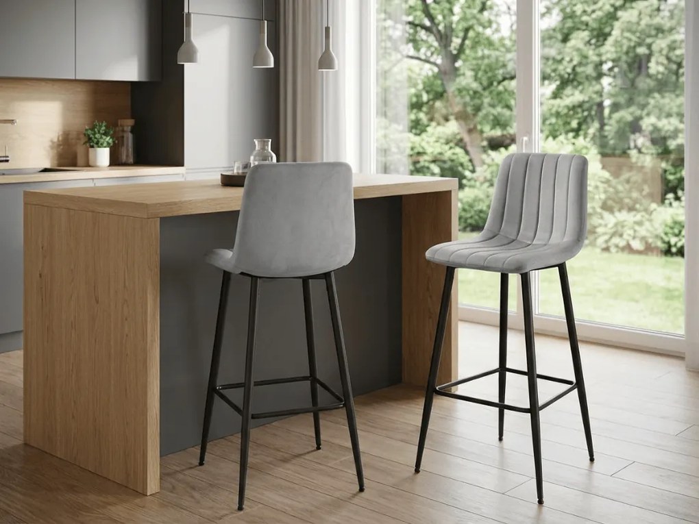 Világosszürke bárszék POZZA VELVET fekete lábakkal