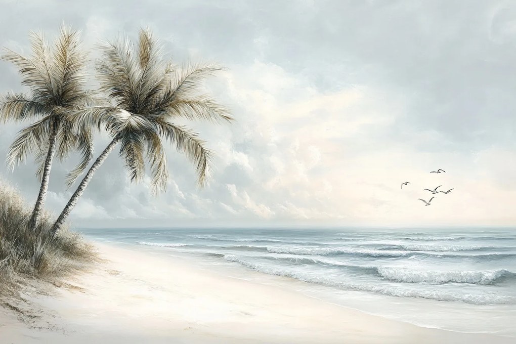 Fotótapéta Flizelina Tájkép Tenger Óceán Hullámok Tengerpart Pálmafák 312x219 ragasztó