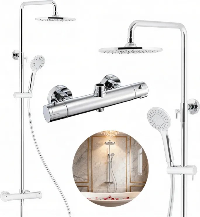 Zuhany Csaptelep Esőztető Termosztáttal Ezüst Termosztátos Loft