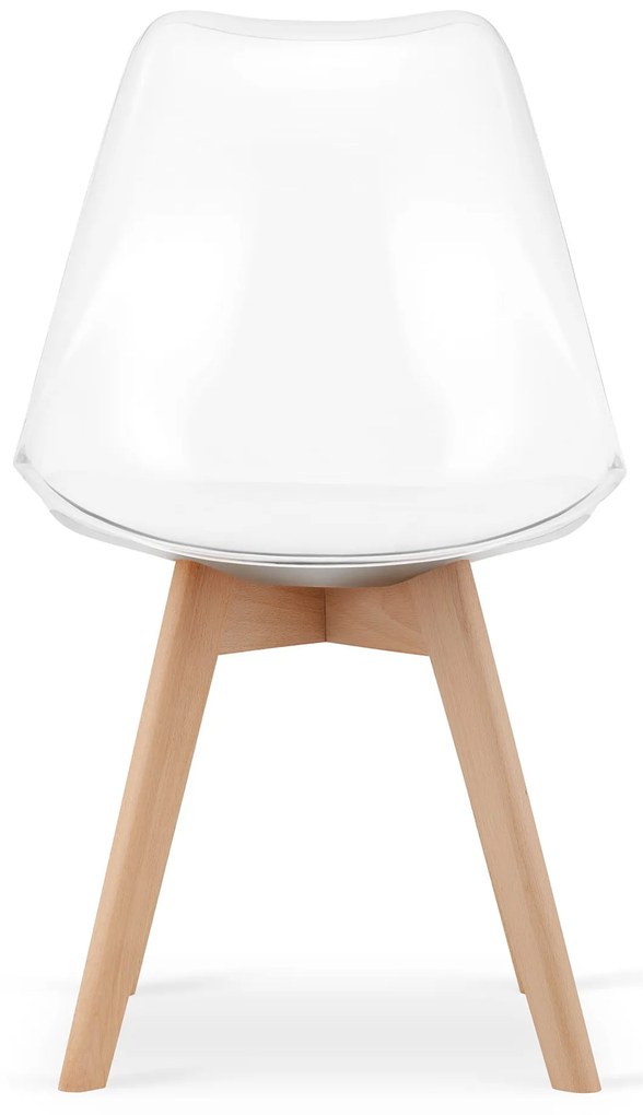 Étkező szett 1 + 4, fehér ADRIA asztal 120x80 cm + átlátszó BALI MARK szék bükk lábakkal