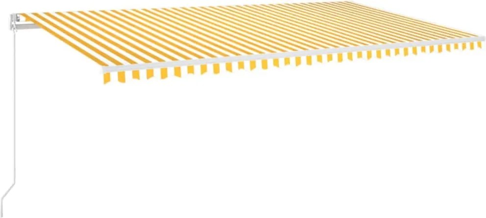 vidaXL sárga és fehér kézzel kihúzható LED-es napellenző 600 x 350 cm