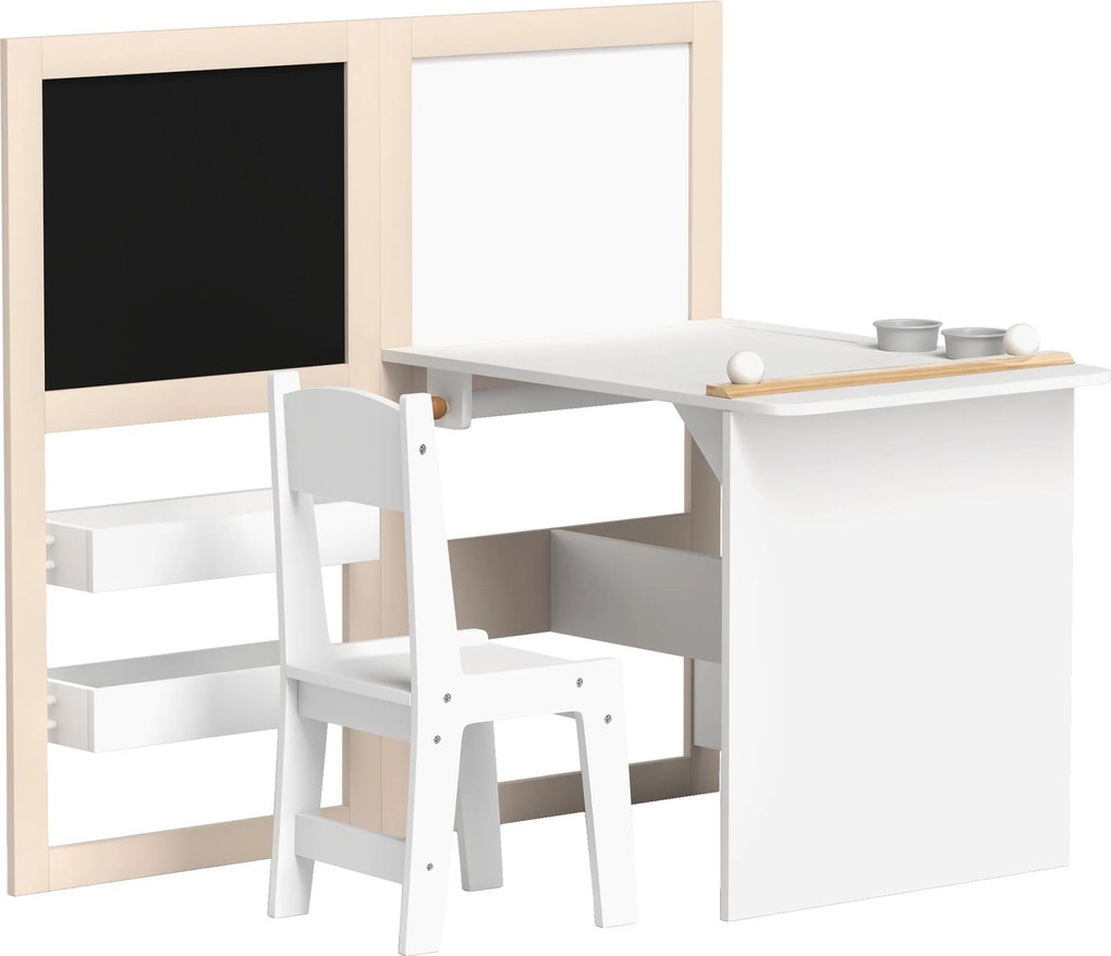 AIYAPLAY 2 részes Gyermek Íróasztal és Szék Szett - Gyerekasztal Székkel és Hajtható Festőállvány Asztal a 3 Év Feletti Gyerekeknek Polccal és Papírte