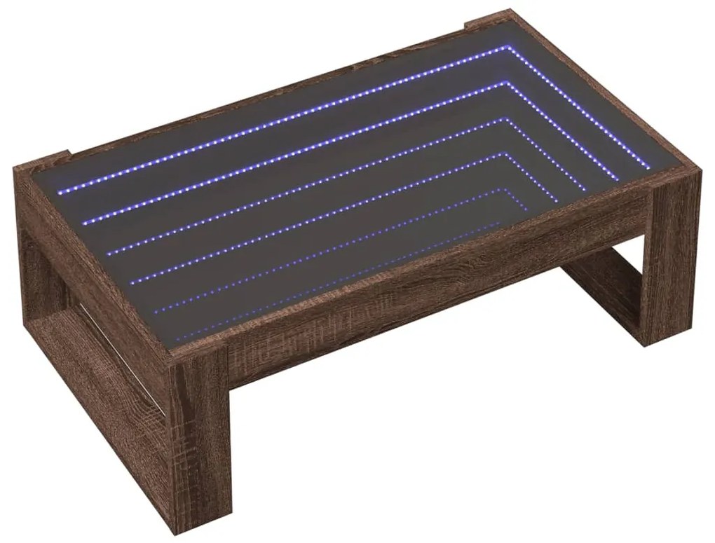 Barna tölgy végtelen hatású LED-es dohányzóasztal 90x53x30 cm