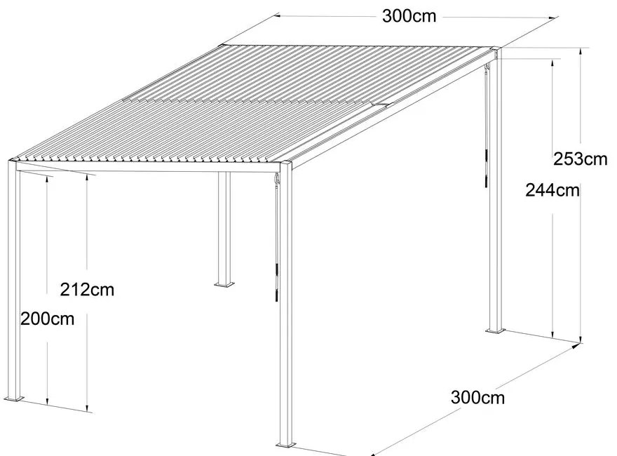 Félnyeregtetős bioklimatikus pergola lamellákkal 3 x 3 M