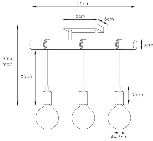 Lucide 08127/03/35 - Csillár zsinóron PAULIEN 3xE27/60W/230V
