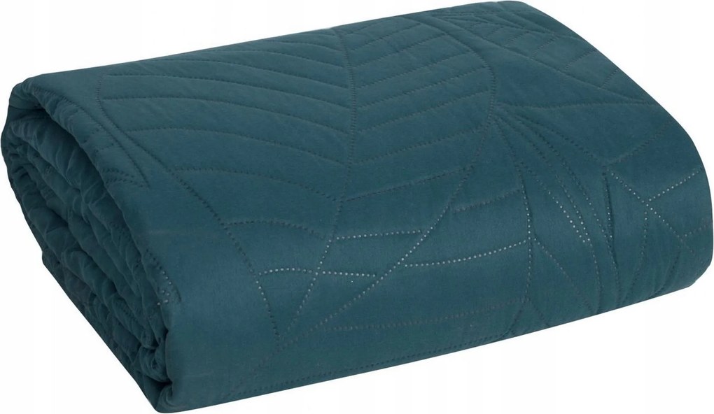 Ágytakaró BONI/6 170x210 türkiz levél mintás vastag steppelt pléd