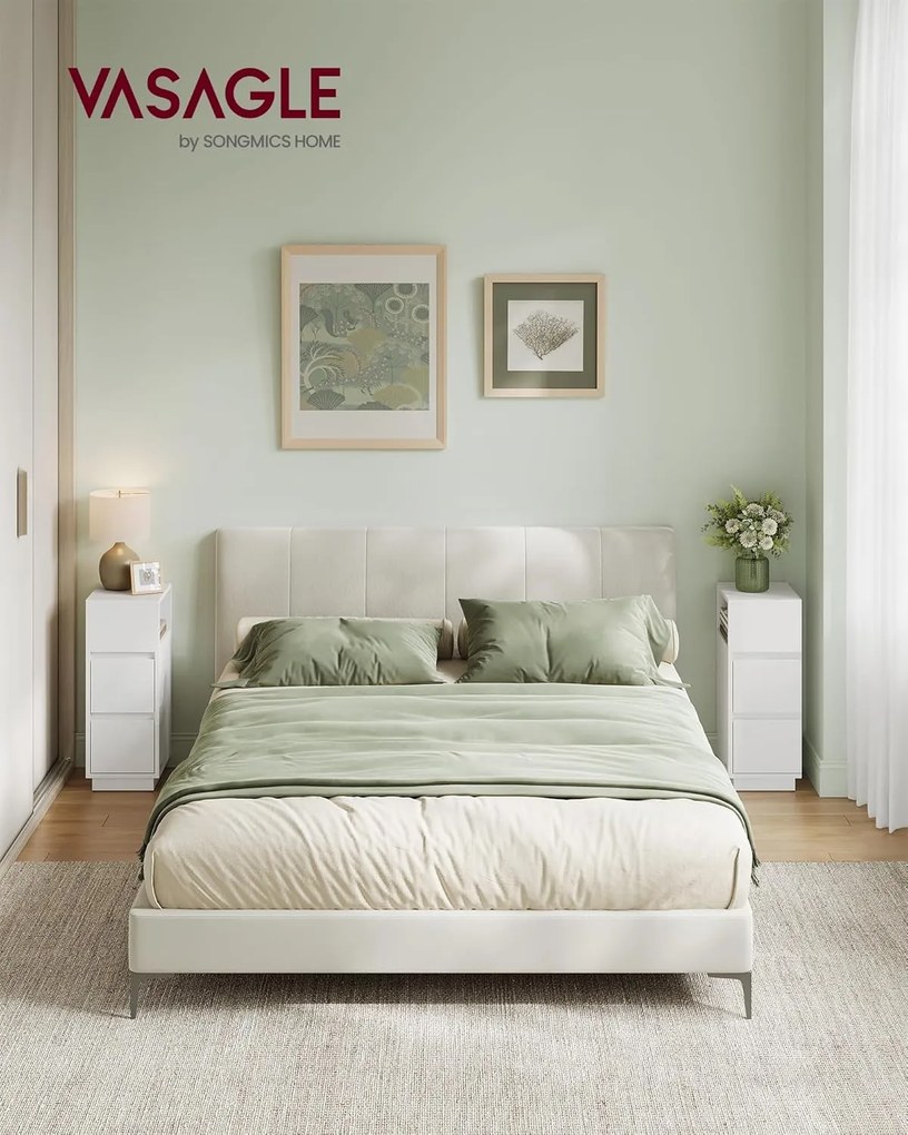 Keskeny éjjeliszekrények, 2 darabos szett,2 fiókkal balra vagy jobbra szerelhető, felhő fehér