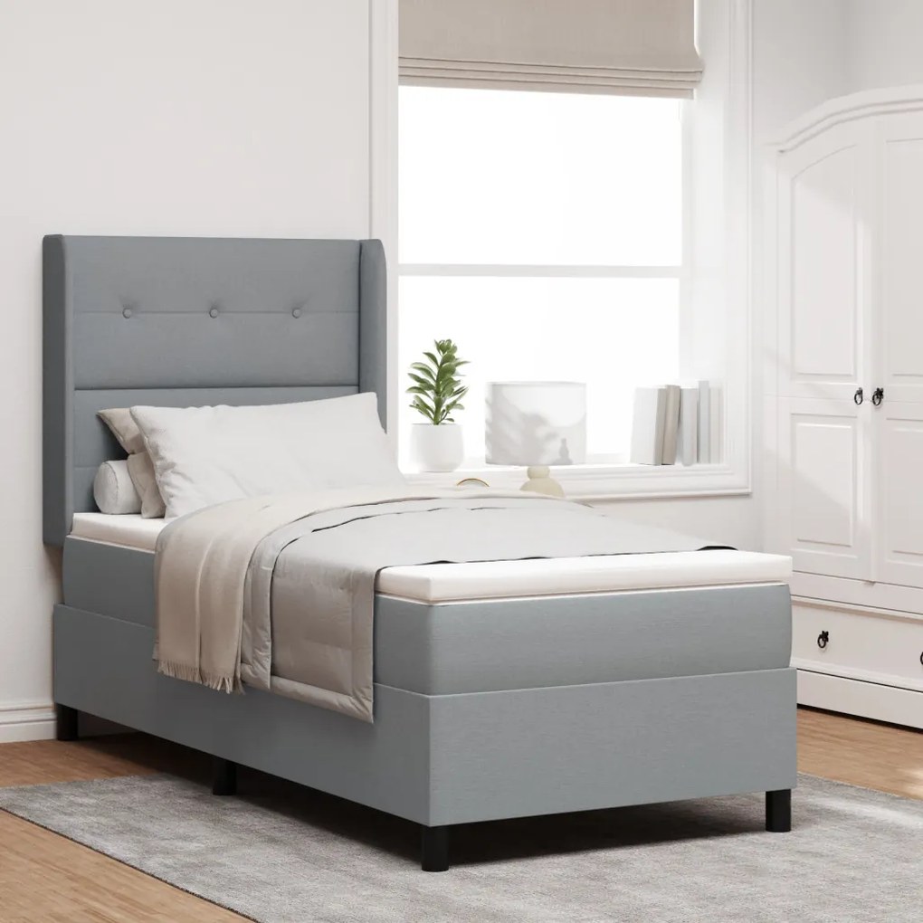 Boxspring Ágy Matrac Nélkül, Világosszürke, 90x190 cm, Szövet