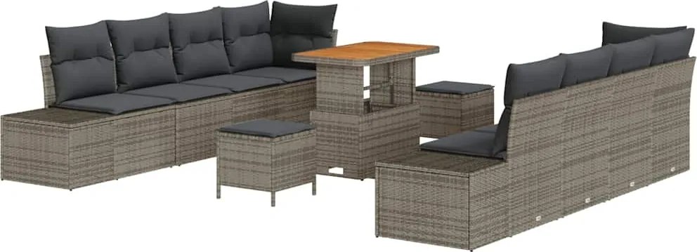 vidaXL Kerti Kanapé Szett párnával 11 pcs Szürke polirattan