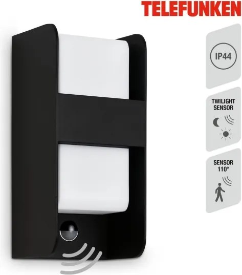 Telefunken 321105TF-Érzékelős kültéri fali lámpa 1xE27/12W/230V IP44 fekete