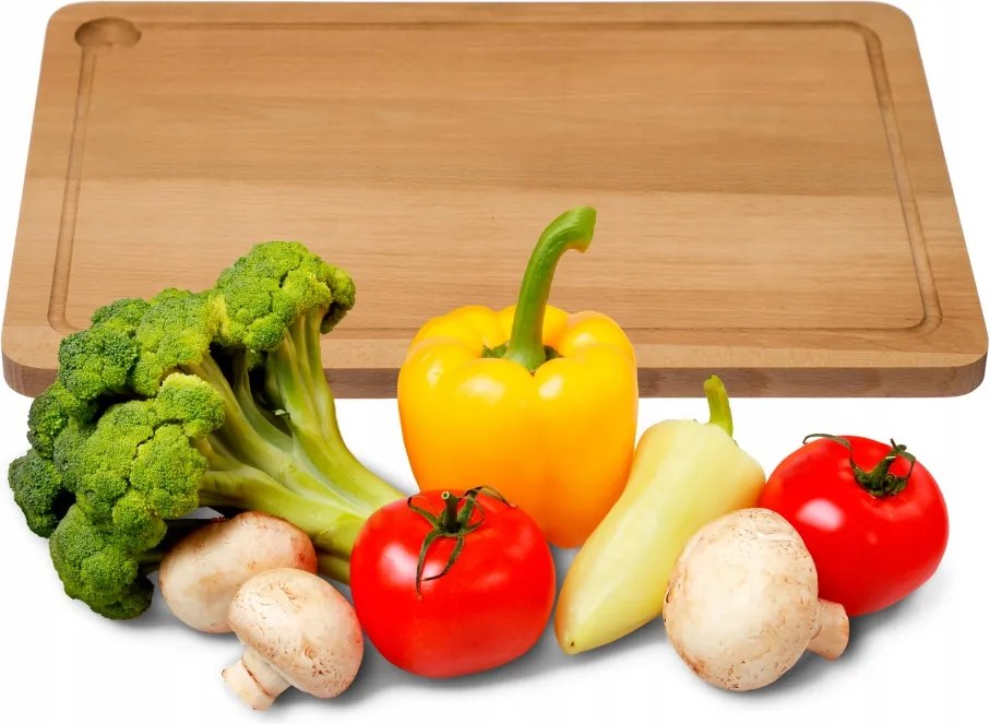 Vágódeszka Zöldségekhez, Húshoz, Kenyérhez 45x30 Masszív Bükkfából, Barázdákkal