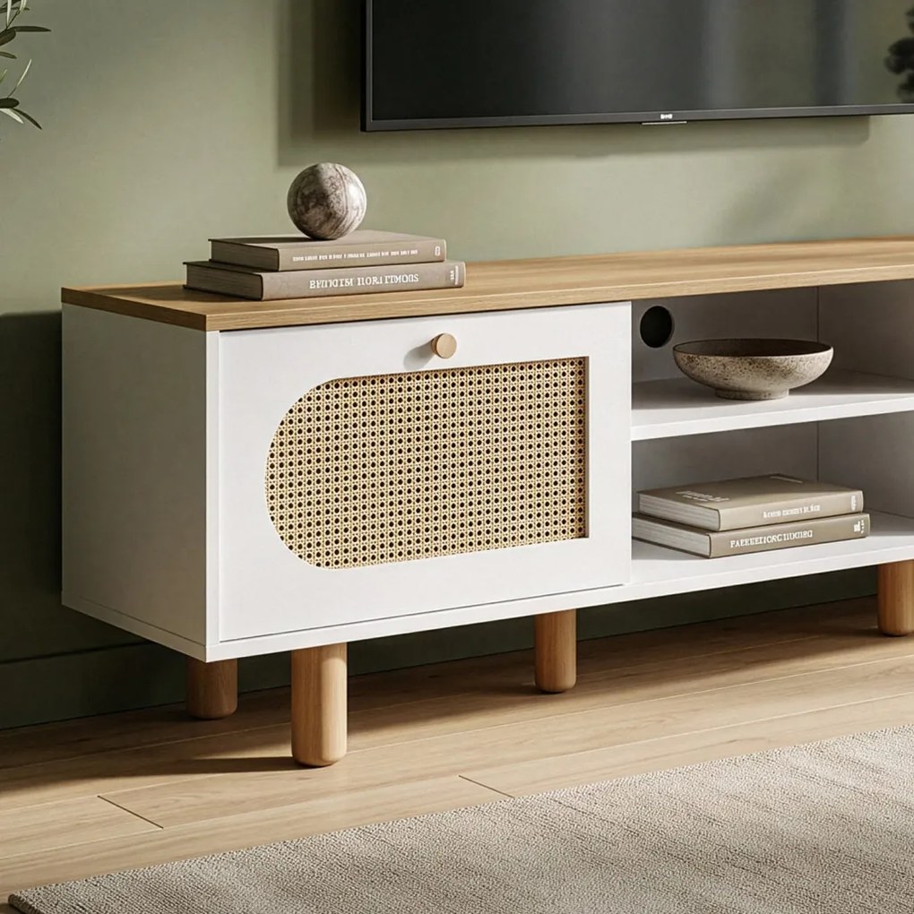 Bohem TV-állvány, fehér-tölgy, 180 cm