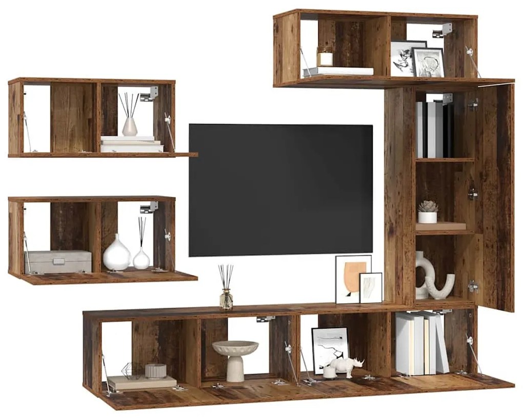 TV szekrény garnitúra 6 pcs Régi fa 30.5 x 30 x 90 cm Faanyag