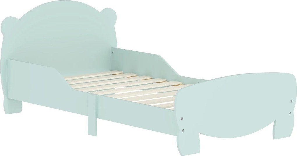 AIYAPLAY Montessori Gyermekágy 3-6 Éveseknek, 140x70 cm-es EGYÁGYAS Gyerekágy Antidőzítő Korlátokkal és Medveformájú Fa Rácsos Alap a Gyerekszobába, Z