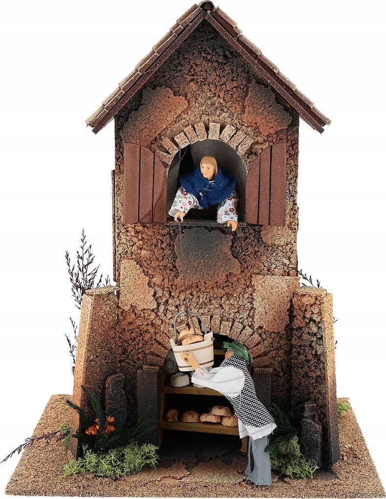 Házikó Mozgatható Betlehem Figurával 'Vödör behúzása' 12cm magas figurákhoz