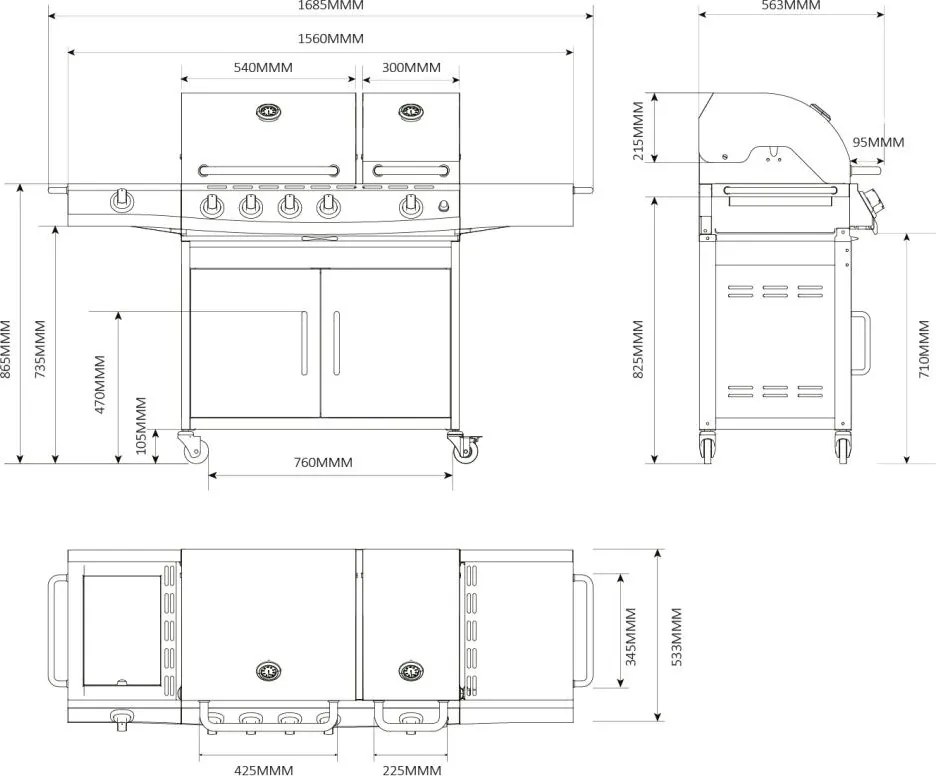Avenberg LINCOLN Gázgrill rozsdamentes acélból és oldalsó + INFRA égővel