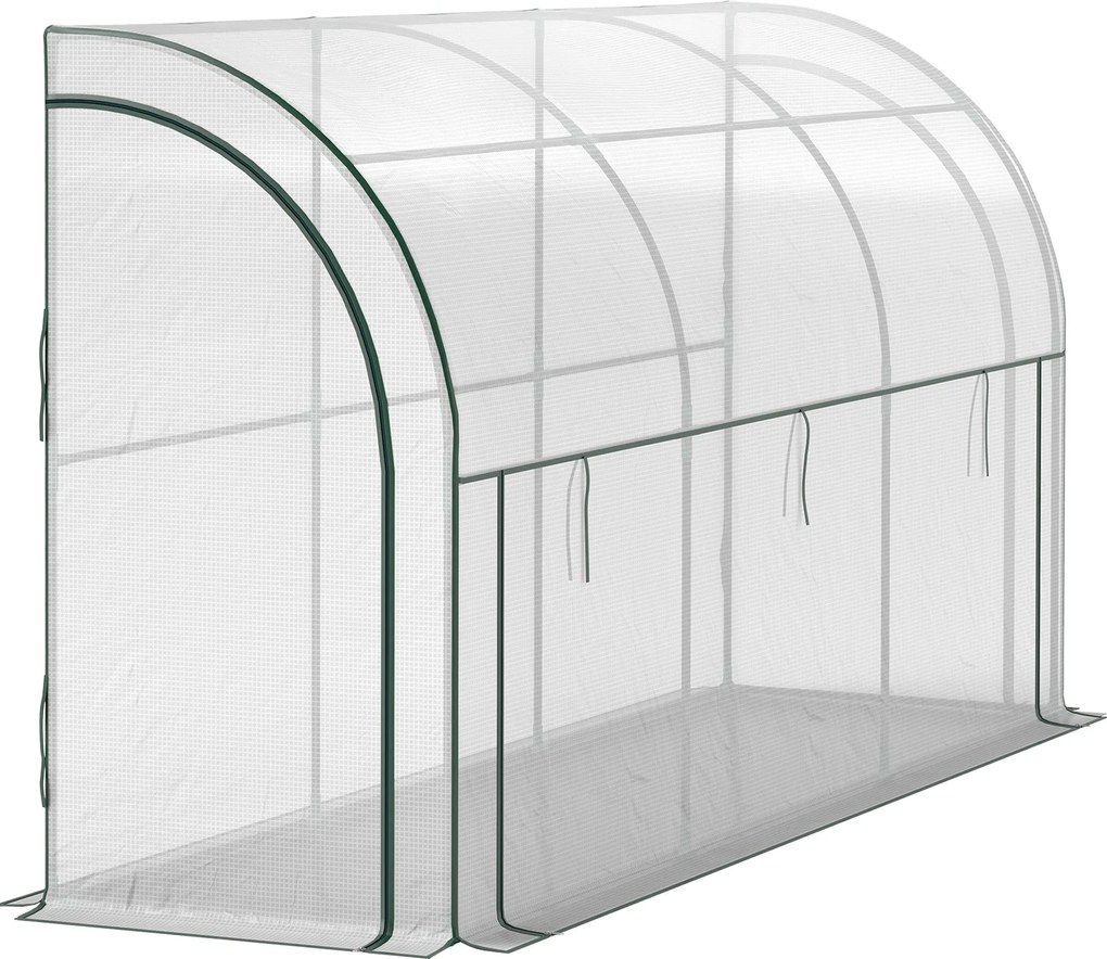 Outsunny Üvegház Roló Ajtóval, Télen is Használható Acél Vázszerkezet a Balkorra, Kertbe, Paradicsomház UV Védelemmel 300x80x157cm Zöldség- és Virág Ü