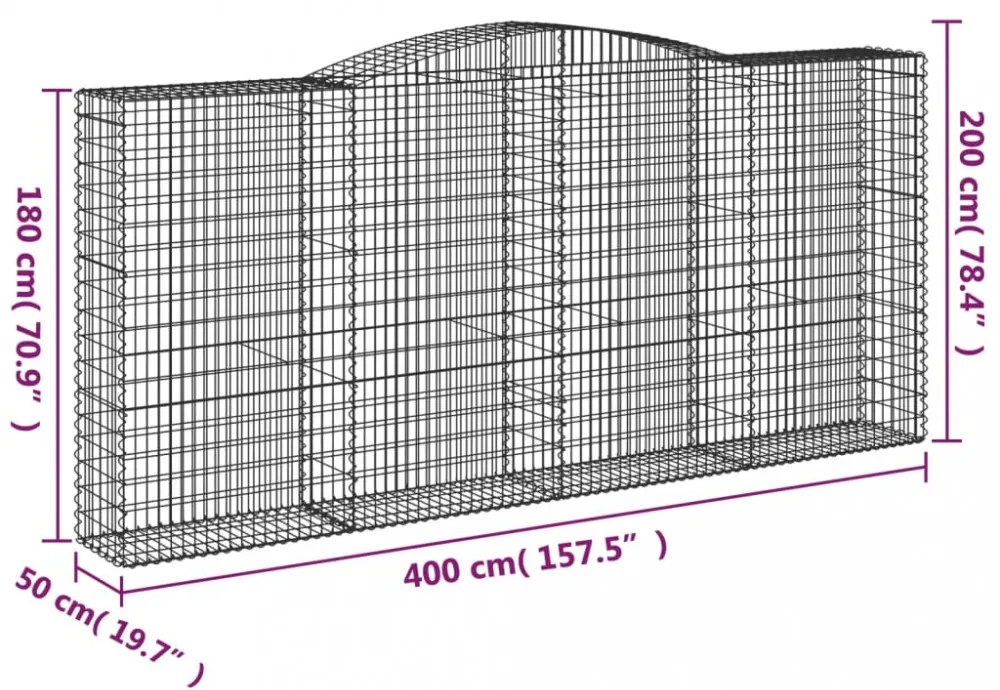 4 db íves horganyzott vas gabion kosár 400x50x180/200 cm