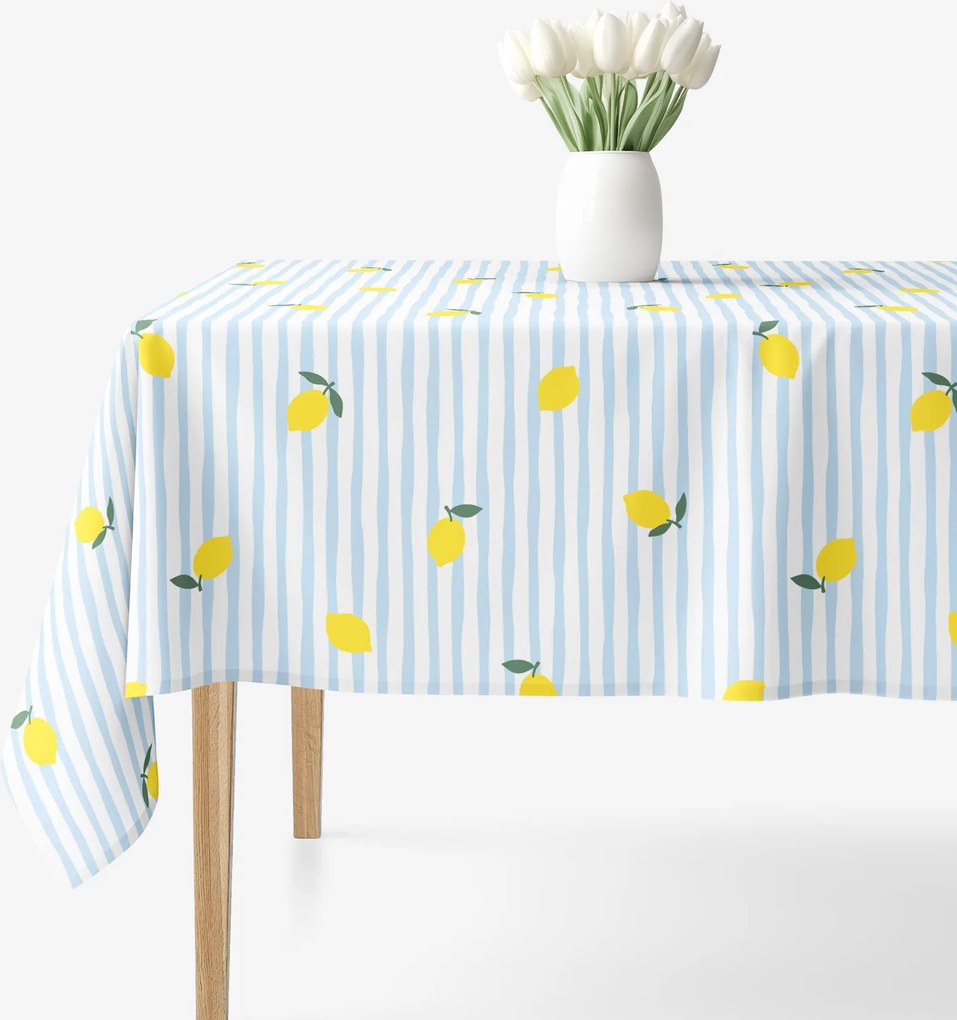 Goldea szögletes terítő 100% pamutvászon - friss citromok csíkokkal 100 x 100 cm