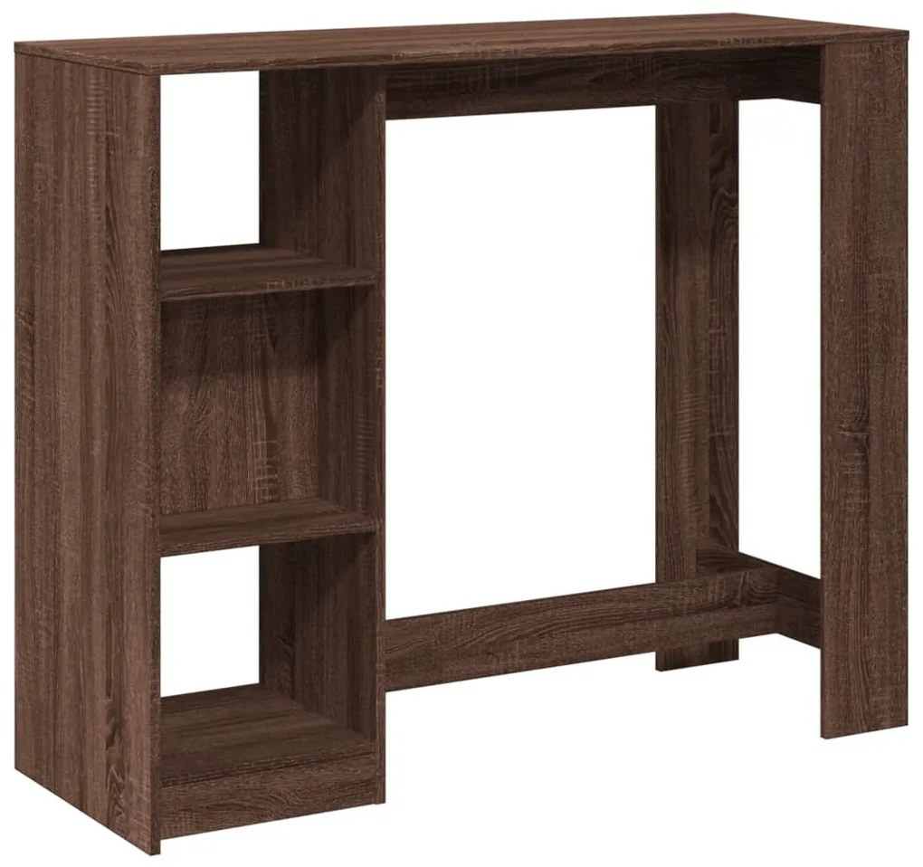 barna tölgy színű szerelt fa bárasztal polccal 124x46x103,5 cm