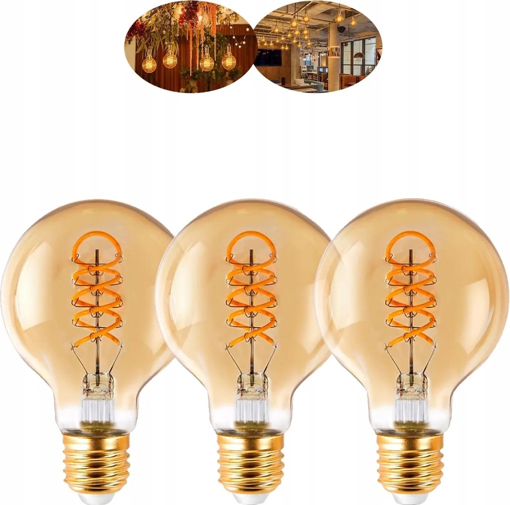 3x Led izzó E27 Filament 4W 2700K Meleg arany Dekoratív szín