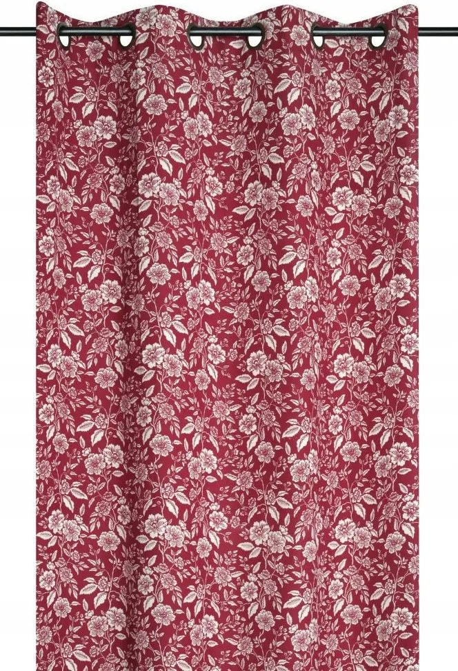 Kész függöny Bibury 140x260 cm piros Boho virágok karikás átvezetők