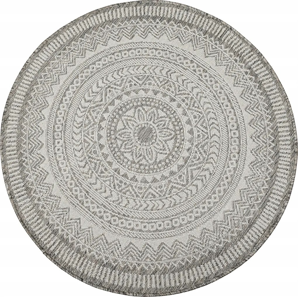 Kültéri Kerek Zsinóros Szőnyeg Bézs Rozetta Erkélyre Farmer Átm. 140 cm