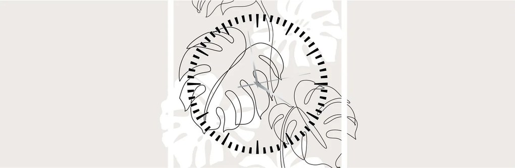 Kép - Vonalkép monstera N⁰3 (órával) (90x30 cm)