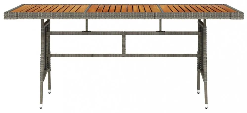 szürke polyrattan és tömör akácfa kerti asztal 160 x 70 x 72 cm