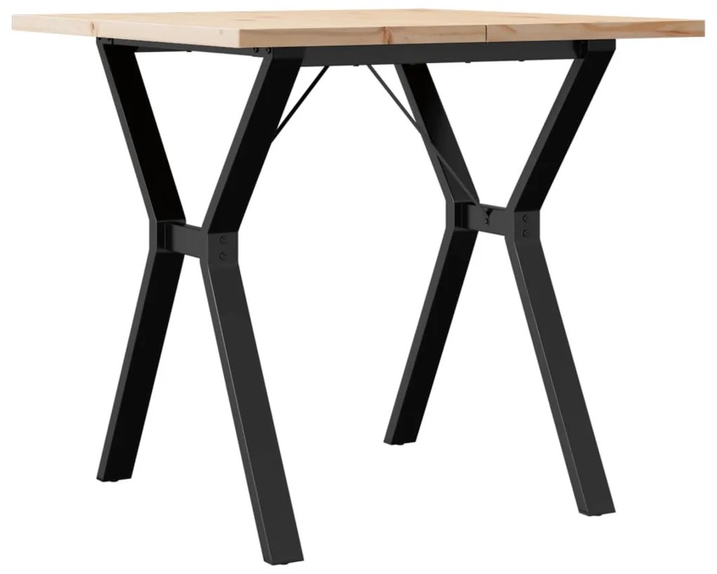 tömör fenyőfa és acél étkezőasztal Y-vázzal 80x80x75,5 cm