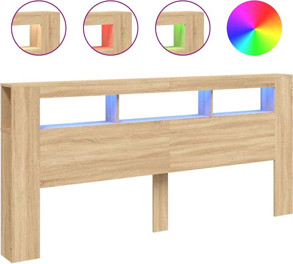 vidaXL sonoma tölgy színű szerelt fa LED-es fejtámla 220x18,5x103,5 cm