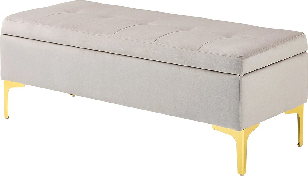 HOMCOM Bársonyos Kárpitozott Tároló Pad, Gombos Hátlappal és Arany Lábakkal, 120x44x44,5cm, Világosszürke | Aosom