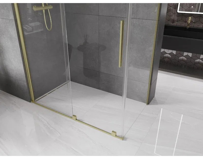 Mexen Velar, zuhanykabin tolóajtóval 160 (ajtó) x 85 (fal) cm, 8mm átlátszó üveg, arany matt, 871-160-085-01-55