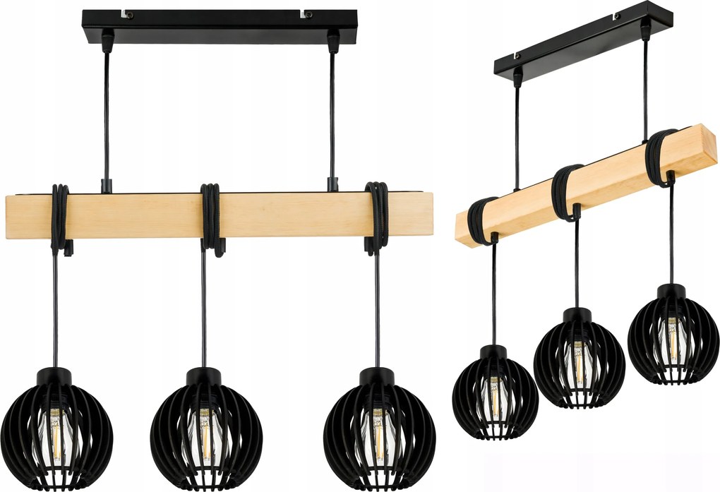 Lámpa fa függeszték mennyezeti Csillár Túlnyúlás Loft Fekete Fa E27