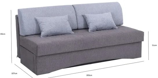 Kárpitozott, karfa nélküli, kihúzható háromszemélyes kanapé mindennapi alváshoz PAUL szürke