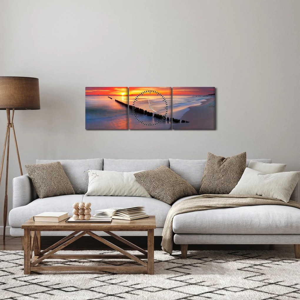 Kép - Naplemente, Balti tenger, Lengyelország (órával) (90x30 cm)