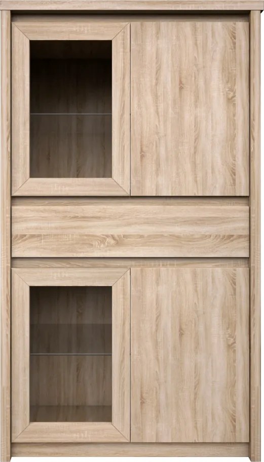 Vitrines szekrény, DTD laminált, tölgy sonoma, NORTY TYP 7