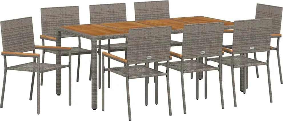 vidaXL Kert étkező szett 9 pcs Szürke polirattan