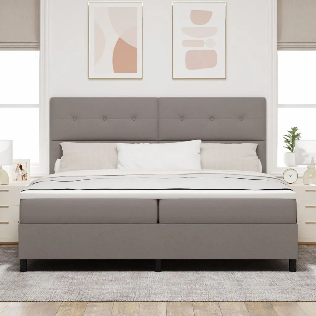 Box Spring Ágy Mattal Taupe 200x200 cm Szövet