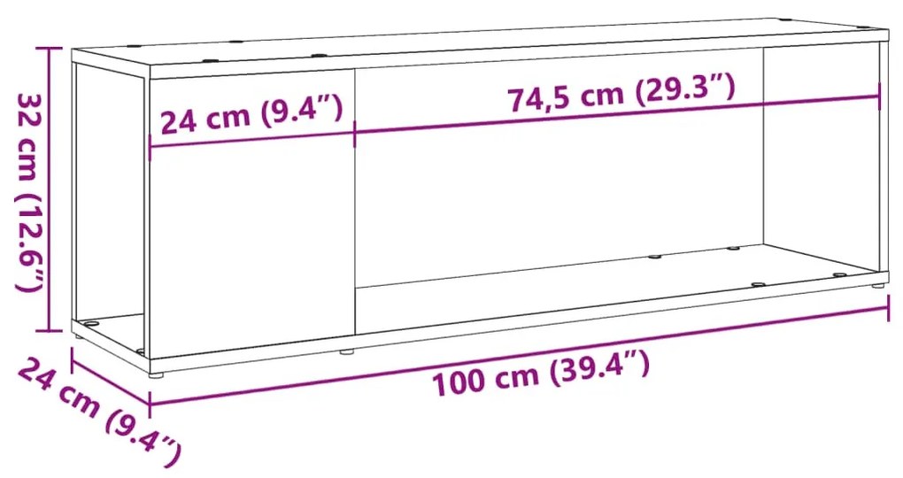 antik fa színű szerelt fa TV-szekrény 100 x 24 x 32 cm