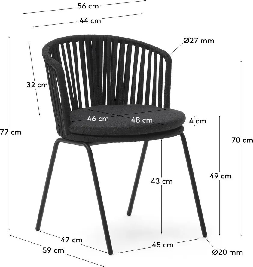 Fekete fém kerti szék Saconca – Kave Home