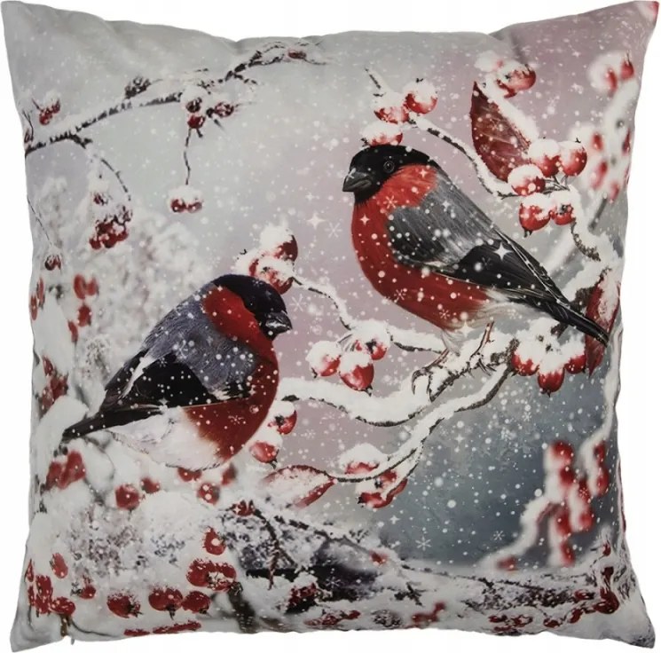 Kék-piros téli párnahuzat madárpárral és áfonyával 4