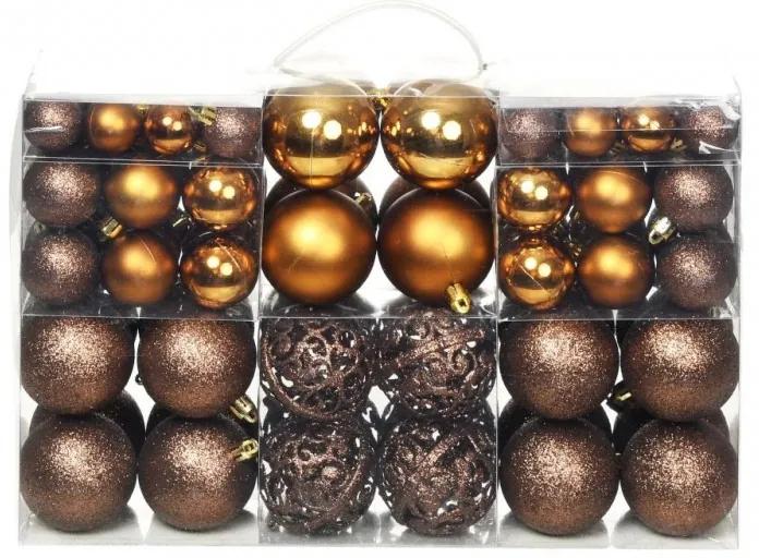 100 darabos barna|bronz|aranyszínű karácsonyi gömb készlet 6 cm