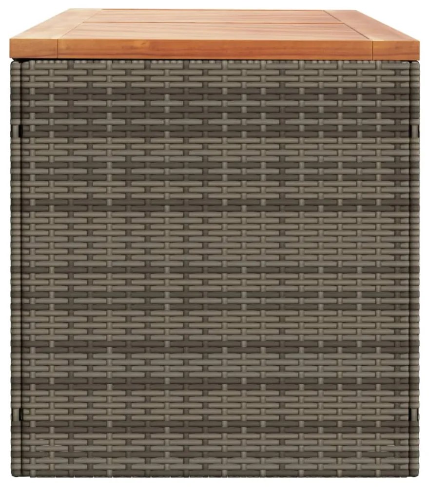 szürke polyrattan és akácfa kerti tárolóláda 220 x 50 x 54 cm